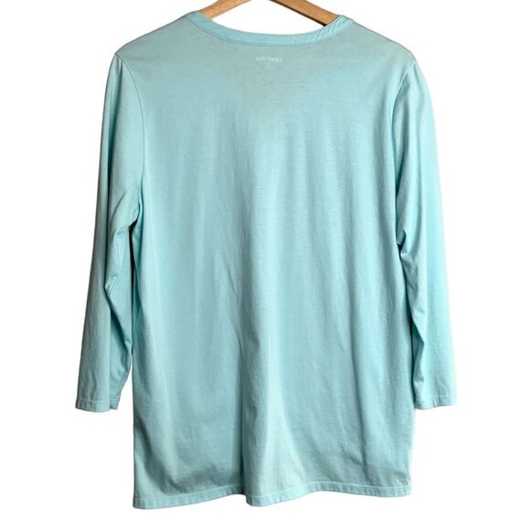 LANDS’ END Turquoise Split Vee Neck Tee 100% Cotton MADE IN PERU Sz M - Picture 3 of 9